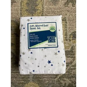 Your Zone Soft Microfiber Twin Sheet Set Stars Kids Easy Care Bleachable